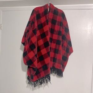Buffalo red plaid blanket poncho